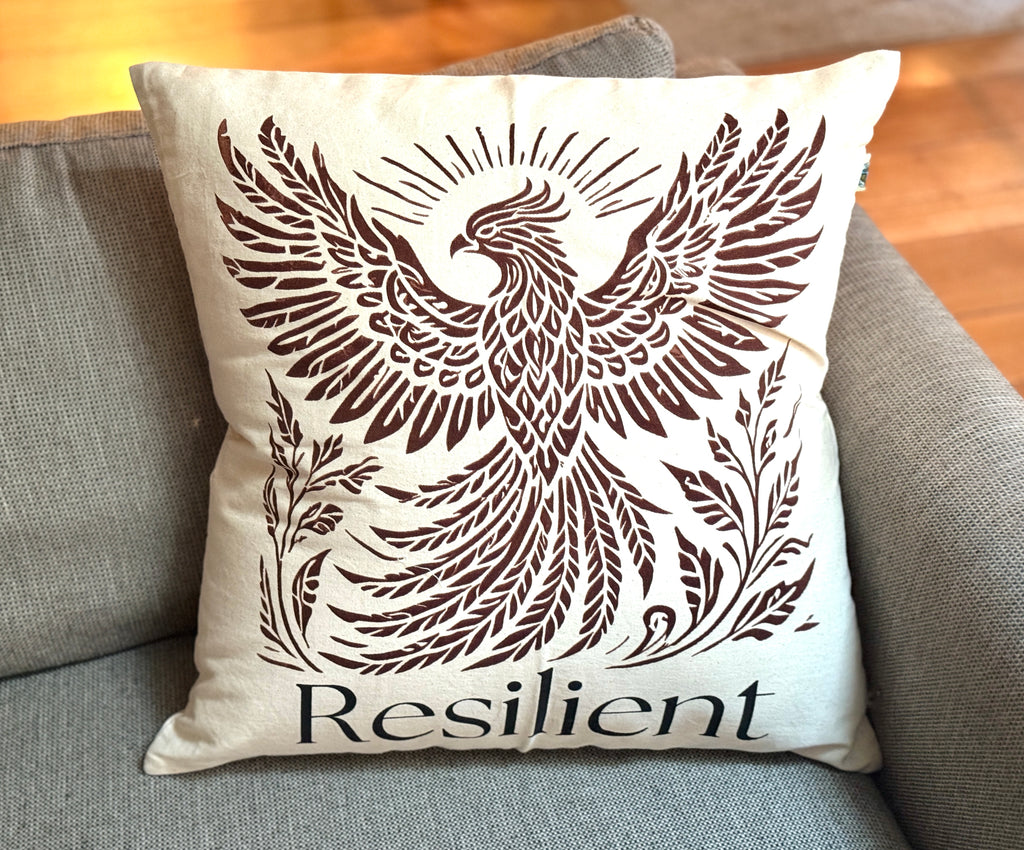 Rising Phoenix Decorative Pillow Cover- 20 x 20 - Handmade by Survivors
