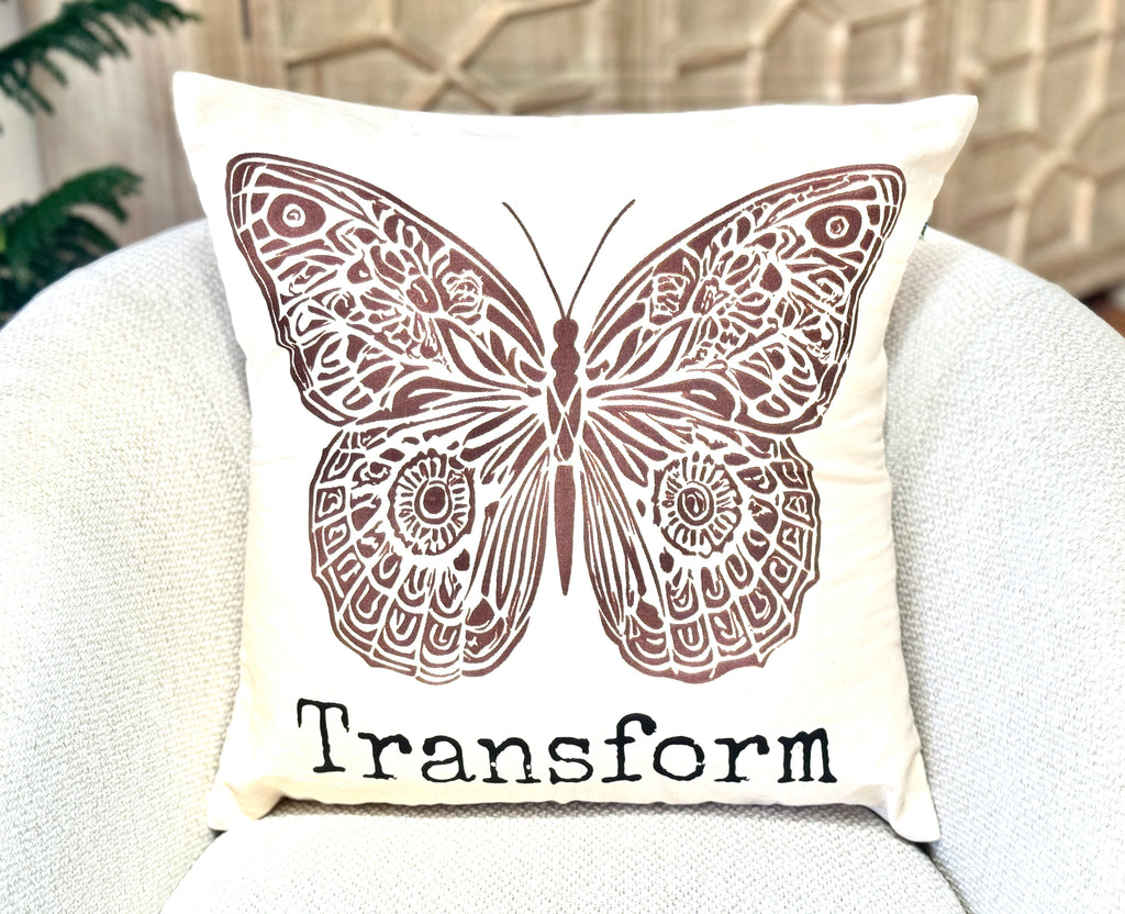 Butterfly Transform Throw Pillow, 20 x 20 - Handmade by Survivors