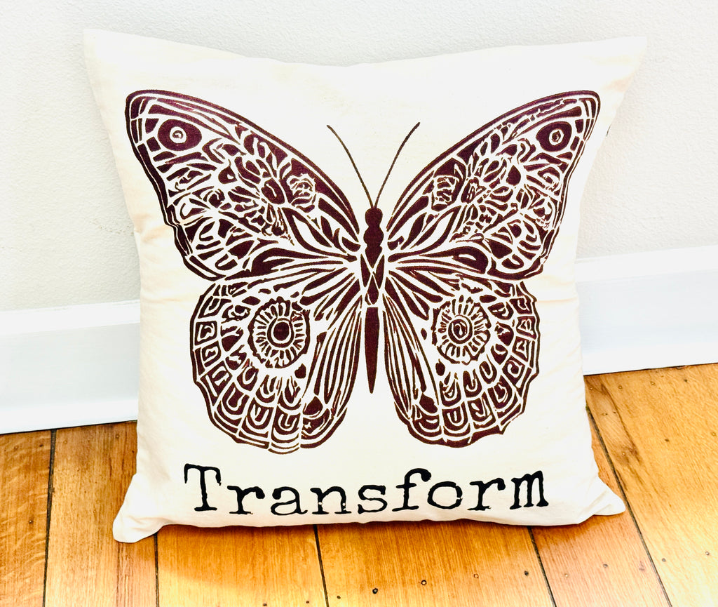 Butterfly Transform Throw Pillow, 20 x 20 - Handmade by Survivors