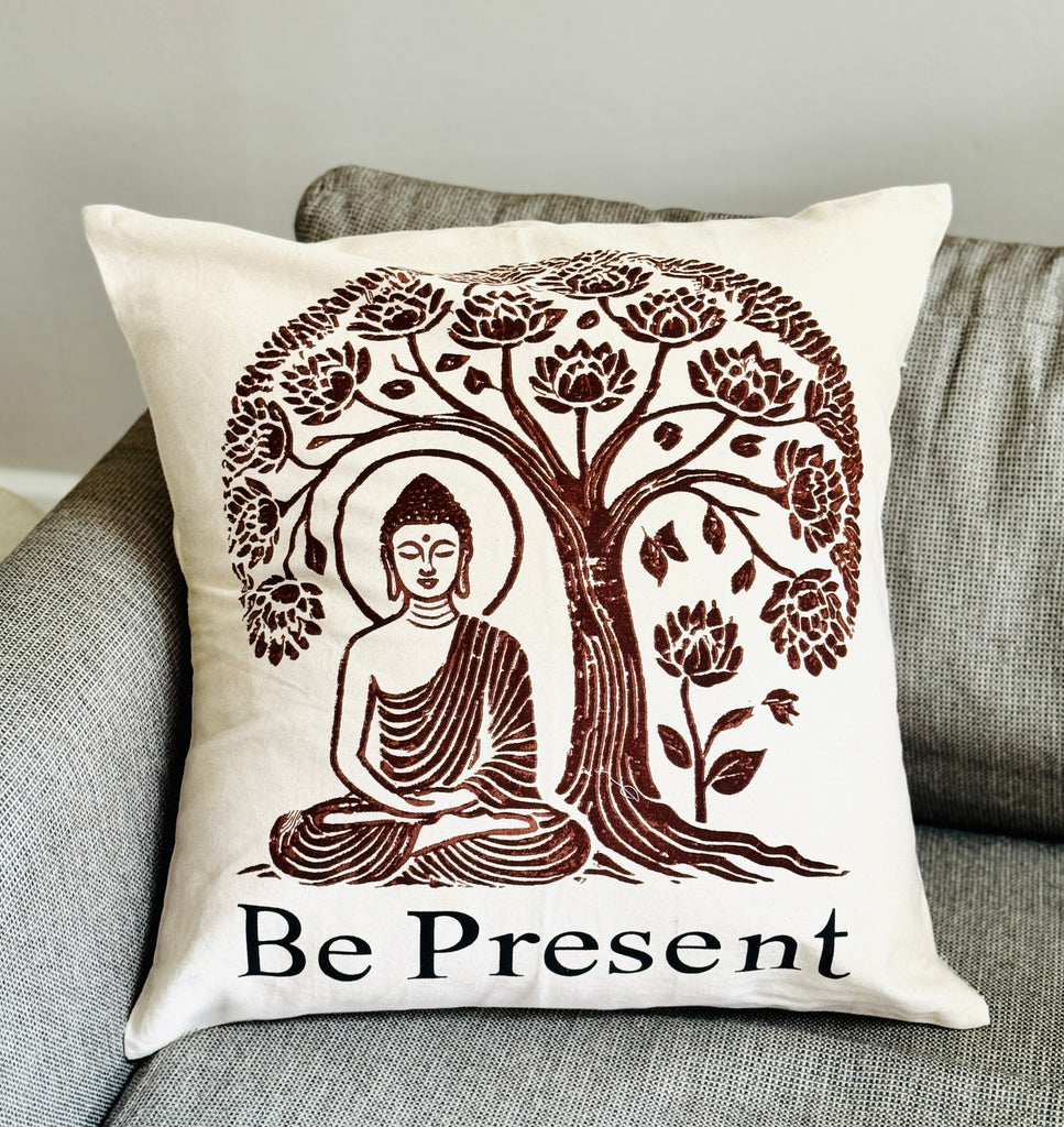 Be Present Buddha Throw Pillow, 20 x 20 - Handmade by Survivors