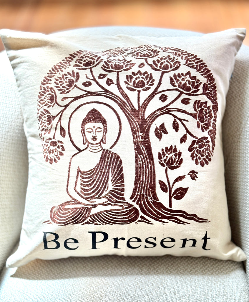Be Present Buddha Throw Pillow, 20 x 20 - Handmade by Survivors