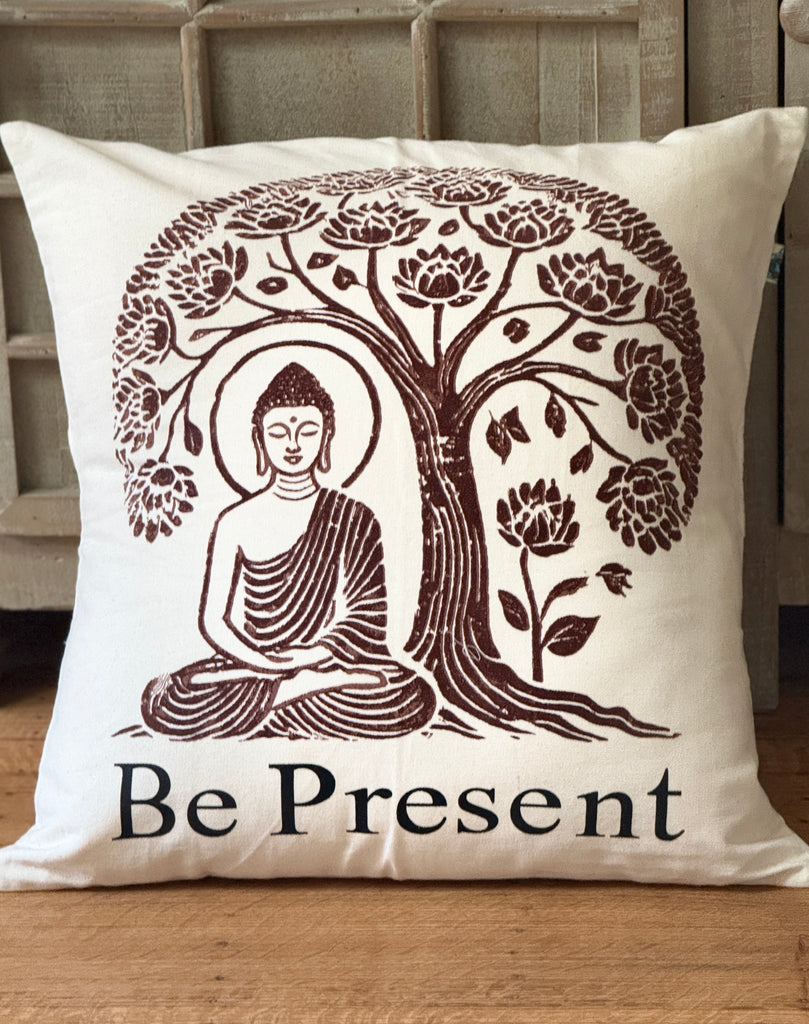 Be Present Buddha Throw Pillow, 20 x 20 - Handmade by Survivors