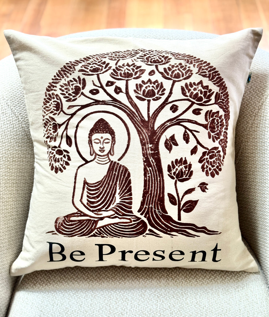 Be Present Buddha Throw Pillow, 20 x 20 - Handmade by Survivors