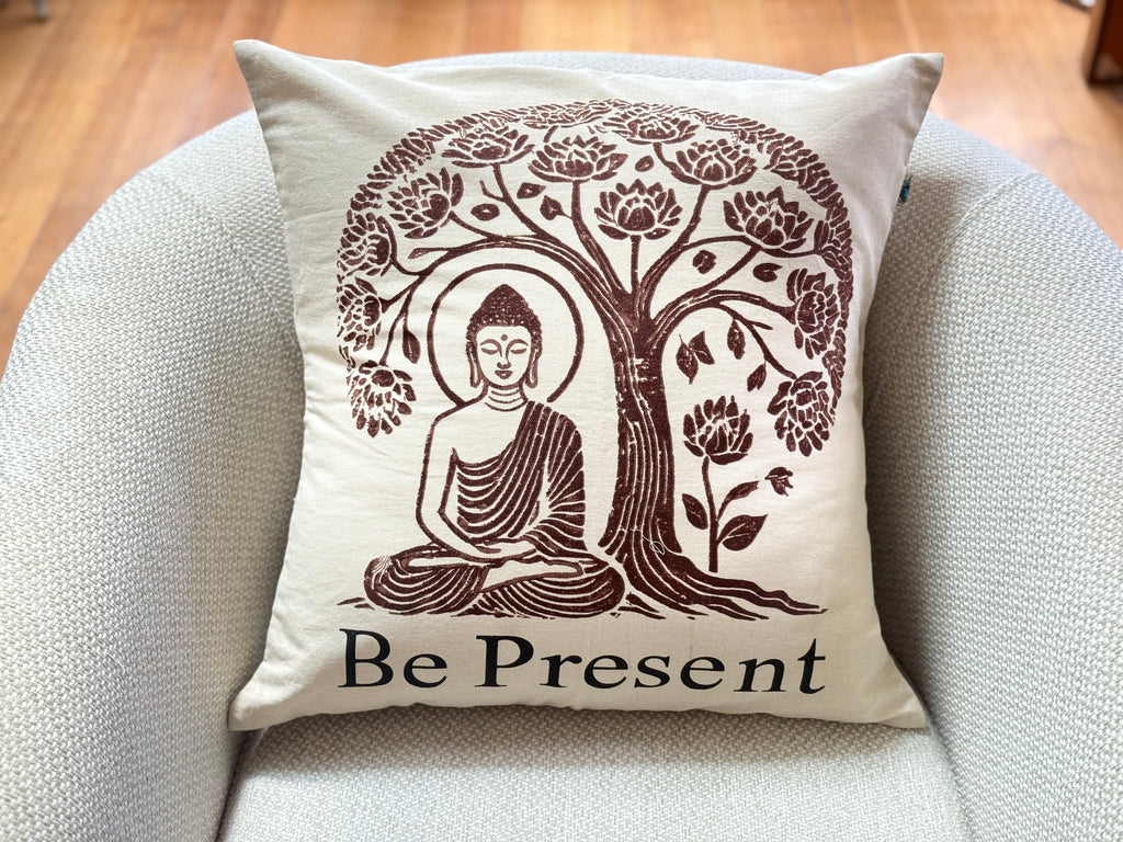 Be Present Buddha Throw Pillow, 20 x 20 - Handmade by Survivors