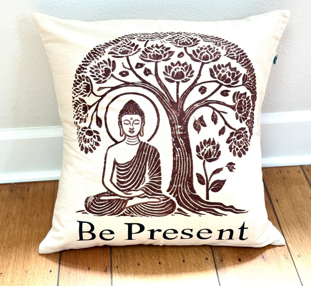 Be Present Buddha Throw Pillow, 20 x 20 - Handmade by Survivors