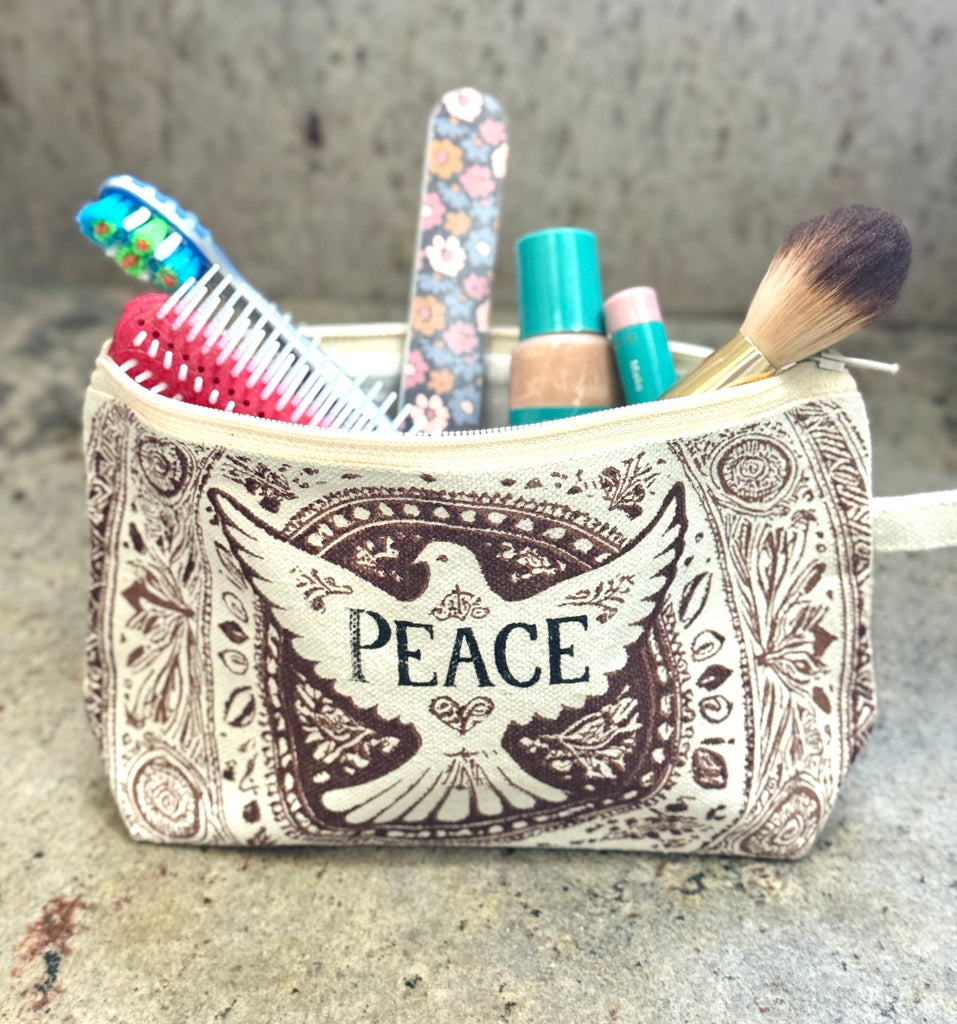 Peace Dove Boho Cosmetic Brush Bag - Handmade by Survivors