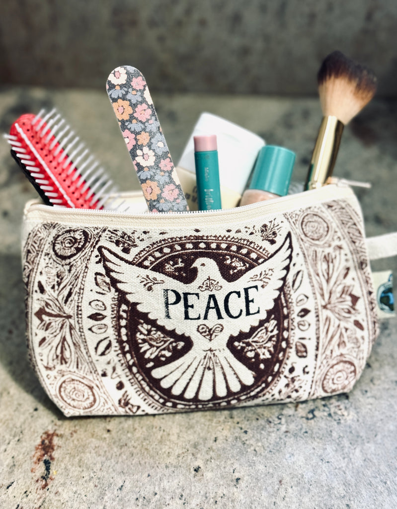Peace Dove Boho Cosmetic Brush Bag - Handmade by Survivors