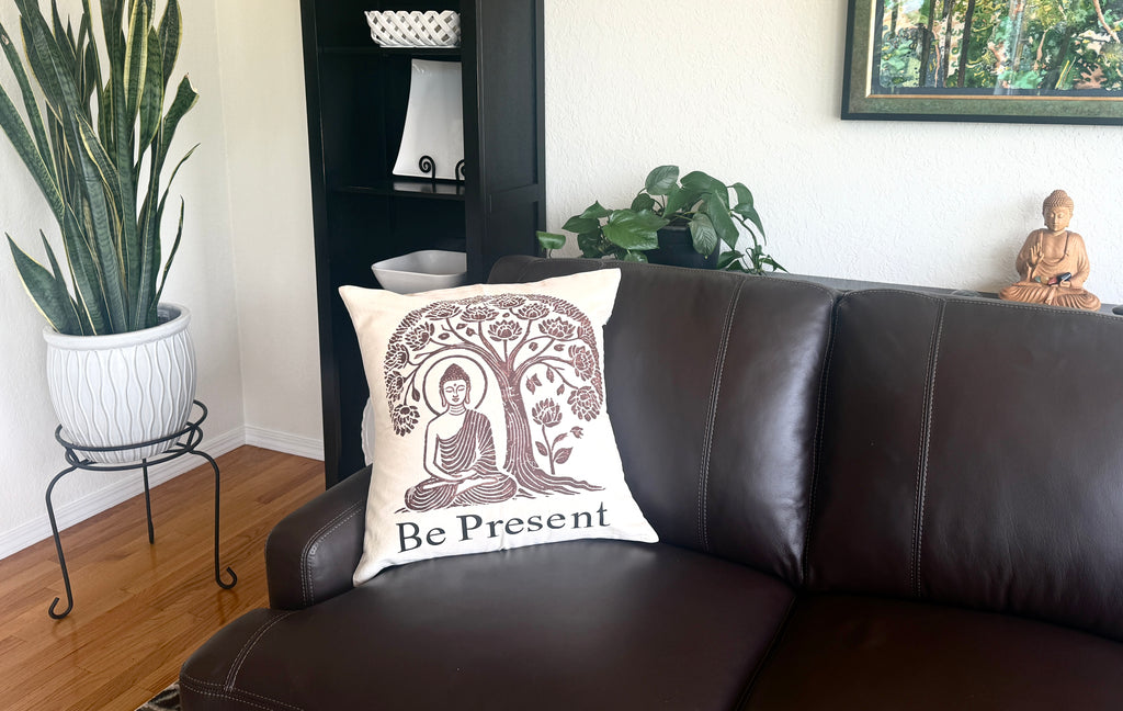 Be Present Buddha Throw Pillow, 20 x 20 - Handmade by Survivors