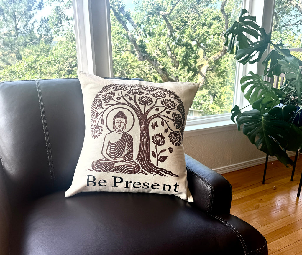 Be Present Buddha Throw Pillow, 20 x 20 - Handmade by Survivors