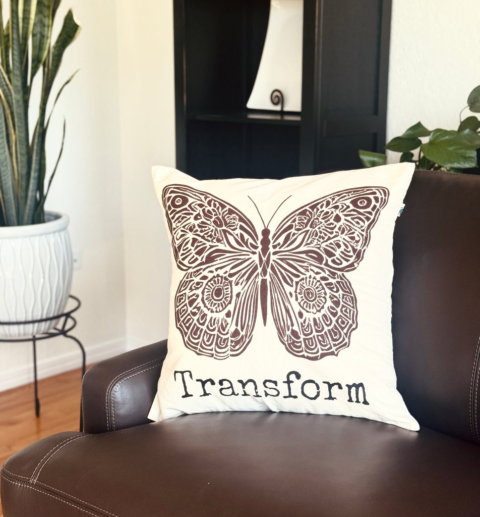 Butterfly Transform Throw Pillow, 20 x 20 - Handmade by Survivors