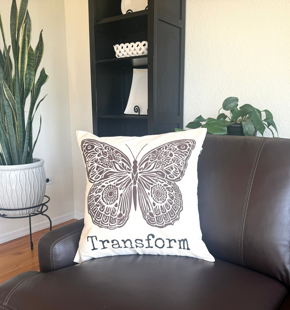 Butterfly Transform Throw Pillow, 20 x 20 - Handmade by Survivors