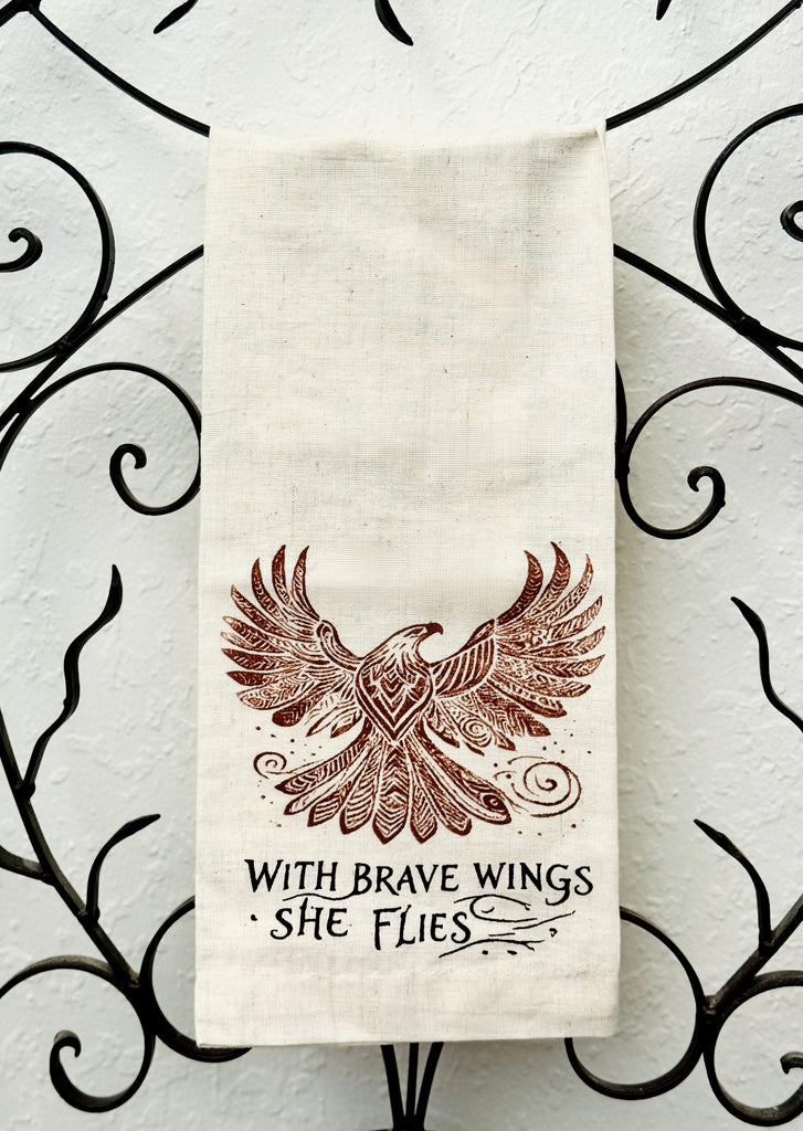 Kitchen Tea Towel -With Brave Wings She Flies Eagle- Handmade by Survivors