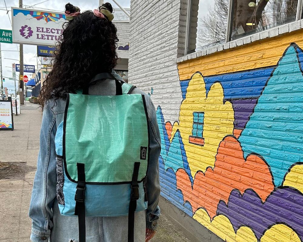 Square upcycled Backpack- Sustainable, Saves landfills