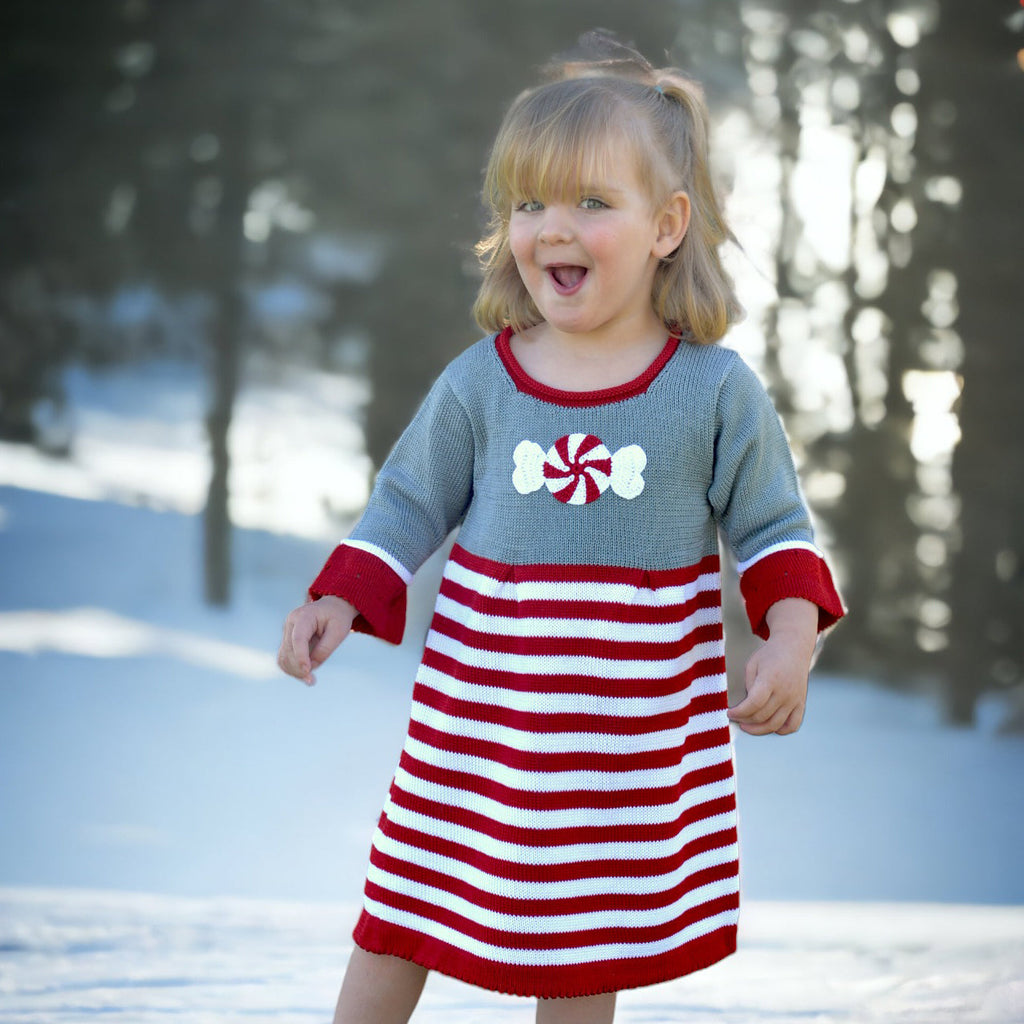 Hand Knit Christmas Peppermint Candy Dress for Babies & Toddlers, Fair Trade, Armenia