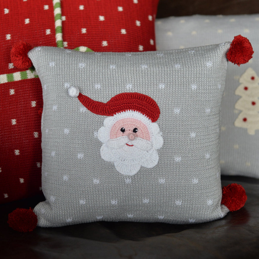 10" x 10" Grey Santa Pillow, Fair Trade