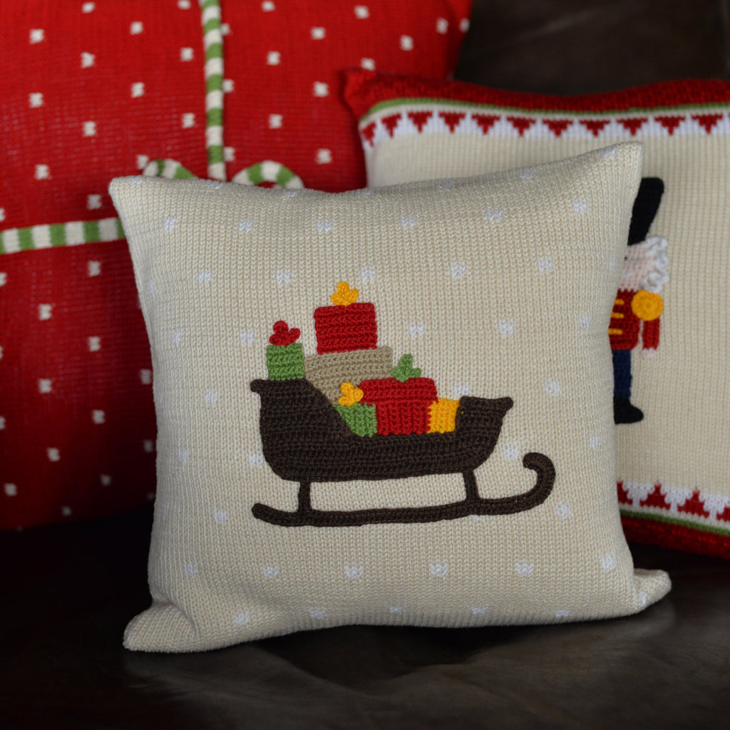 10x10" Handmade Christmas Holiday Sleigh Pillow, Fair Trade, Armenia