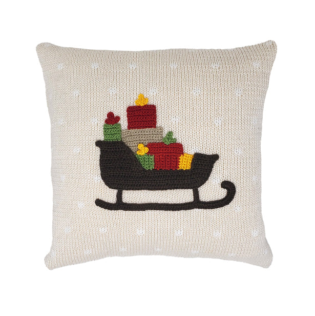 10x10" Handmade Christmas Holiday Sleigh Pillow, Fair Trade, Armenia