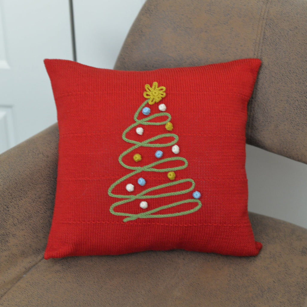 Handmade 12x12" Red Spiral Christmas Tree Pillow 12", Fair Trade from Armenia