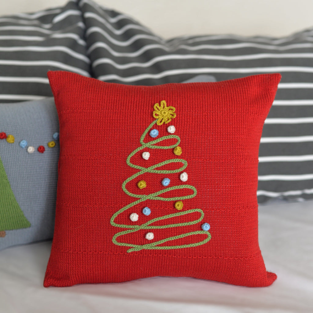 Handmade 12x12" Red Spiral Christmas Tree Pillow 12", Fair Trade from Armenia