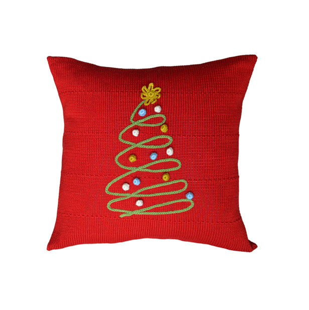 Handmade 12x12" Red Spiral Christmas Tree Pillow 12", Fair Trade from Armenia