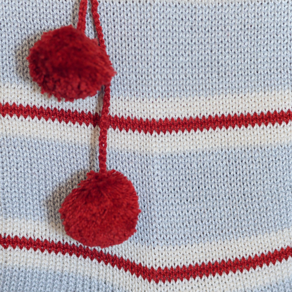 Hand Knit Grey and Red Striped Cuff Christmas Stocking, Fair Trade from Armenia