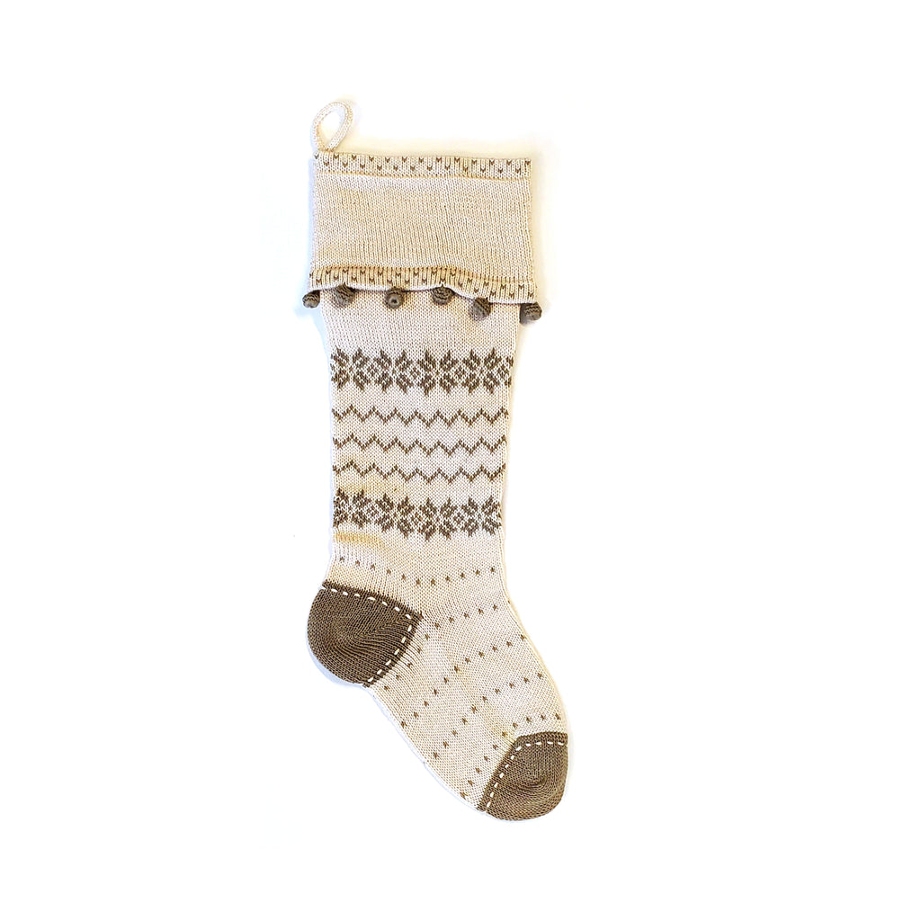 Hand Knit Ecru & Tan Nordic Christmas Stocking, Fair Trade from Armenia