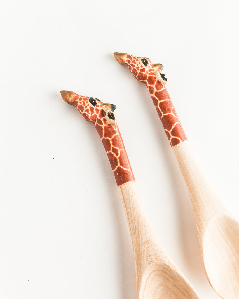 Hand Carved Wooden Giraffe Salad Servers- Fair Trade