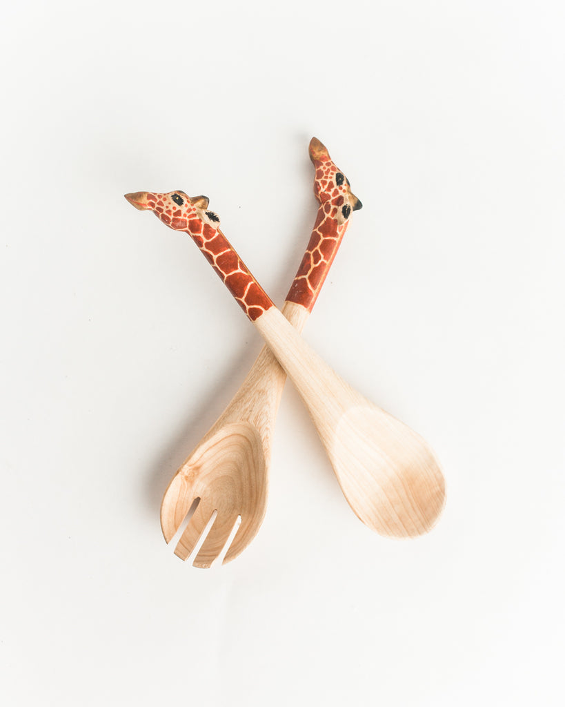 Hand Carved Wooden Giraffe Salad Servers- Fair Trade