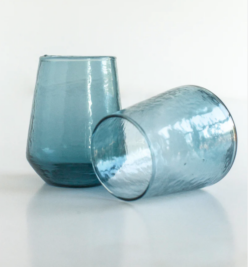 Handblown Hammered Glass Water Tumbler Glasses, Recycled, Ethically Made