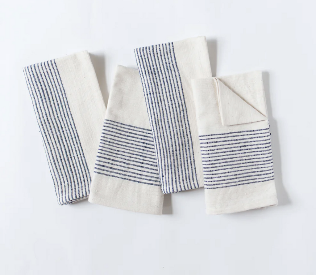 Set of 4 Hand Woven Ethiopian Cotton Cloth Dinner Napkins, Fair Trade, Eco-Friendly