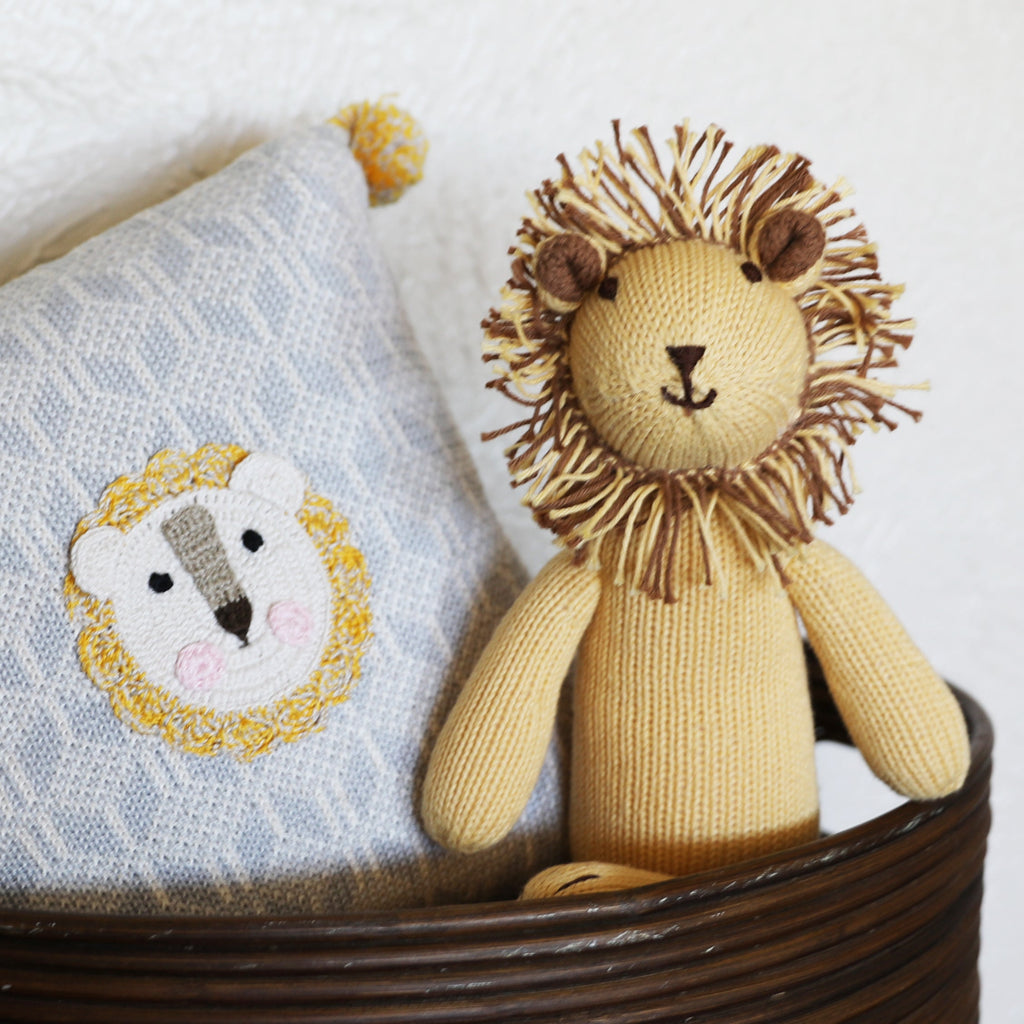 Hand Knit Baby & Toddler Lion 10" Pillow,  Fair Trade from Armenia