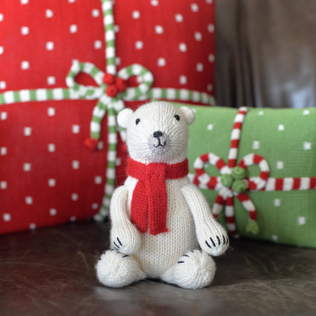 Hand Knit Polar Bear Stuffed Animal, Fair Trade, Peru