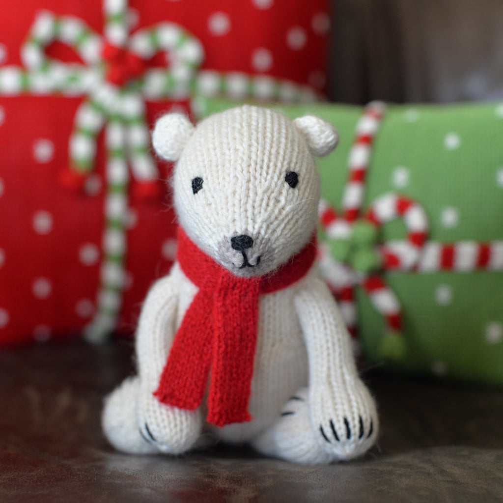 Hand Knit Polar Bear Stuffed Animal, Fair Trade, Peru