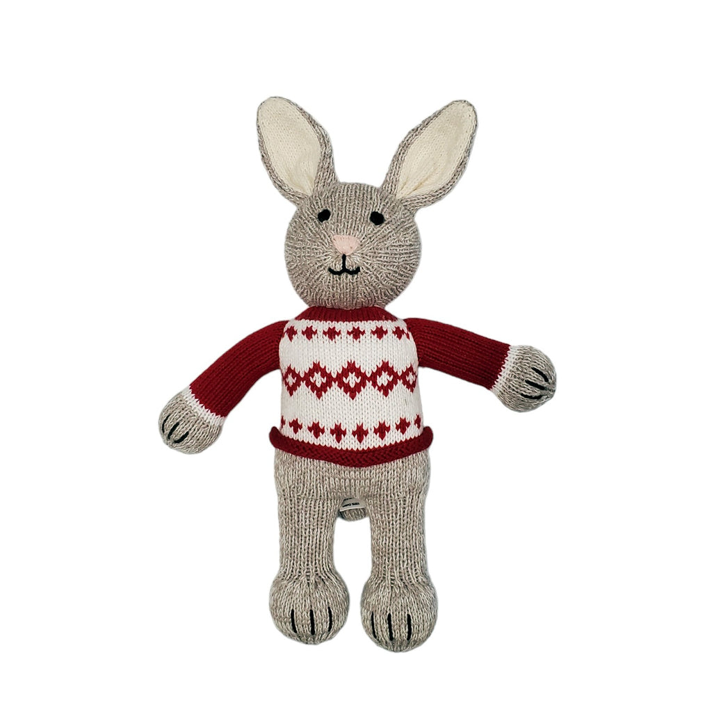 Hand-Knit Bunny Stuffed Animal in Christmas Holiday Sweater, Fair Trade from Peru