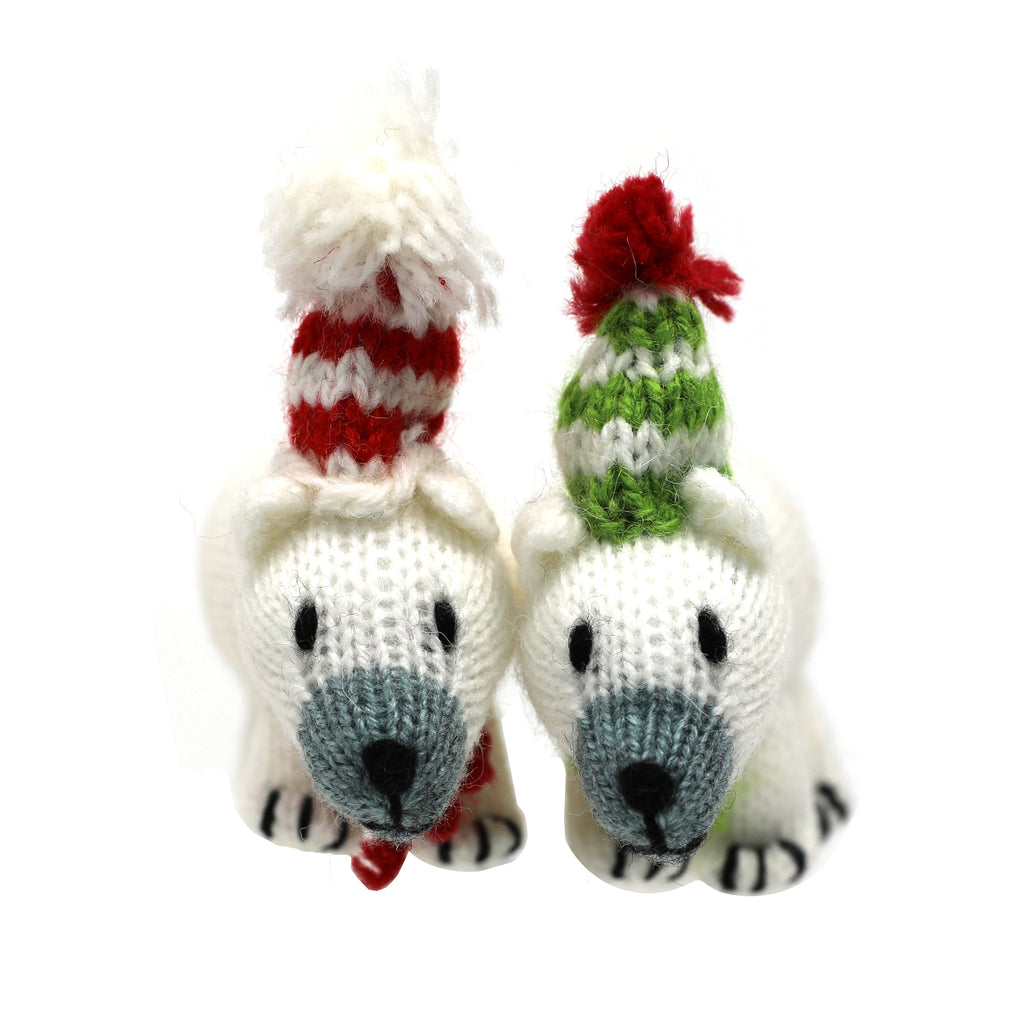 Set of 6 Hand Knit Alpaca and Wool Polar Bear Ornaments, Fair Trade from Peru