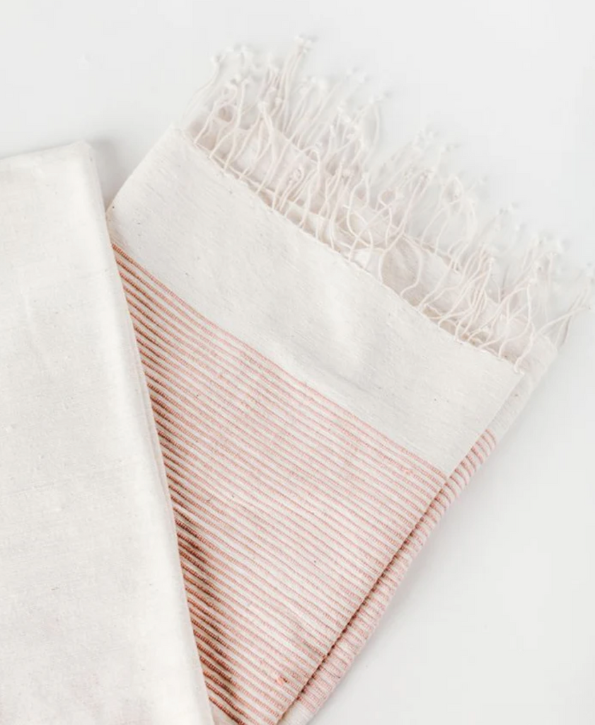 Hand woven Ethiopian Cotton Tablecloth in Blush or Natural- 50x50", 96x54" - Eco-Friendly, Fair Trade