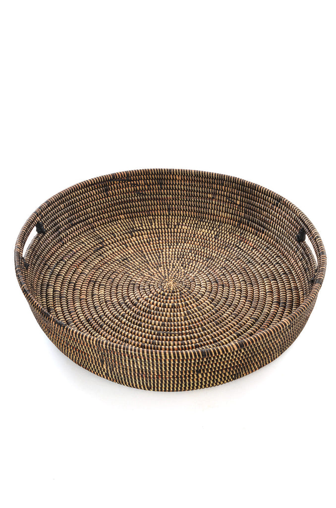 Set of Three Handwoven, Dark Brown Nesting Basket Trays, Fair Trade, Senegal