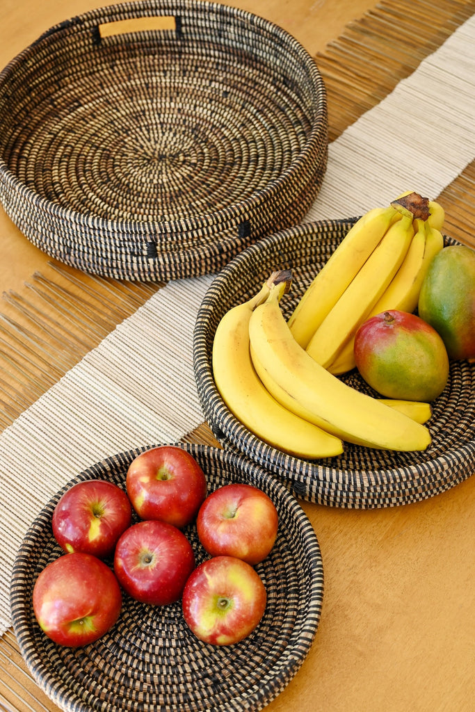 Set of Three Handwoven, Dark Brown Nesting Basket Trays, Fair Trade, Senegal