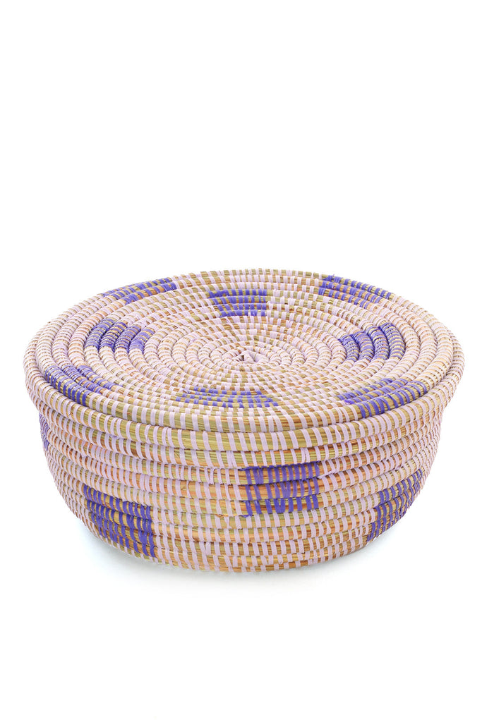 Set of 3 Hand Woven Lavender Mixed Storage Baskets, Fair Trade, Senegal