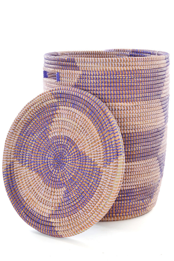 Set of 3 Hand Woven Lavender Mixed Storage Baskets, Fair Trade, Senegal