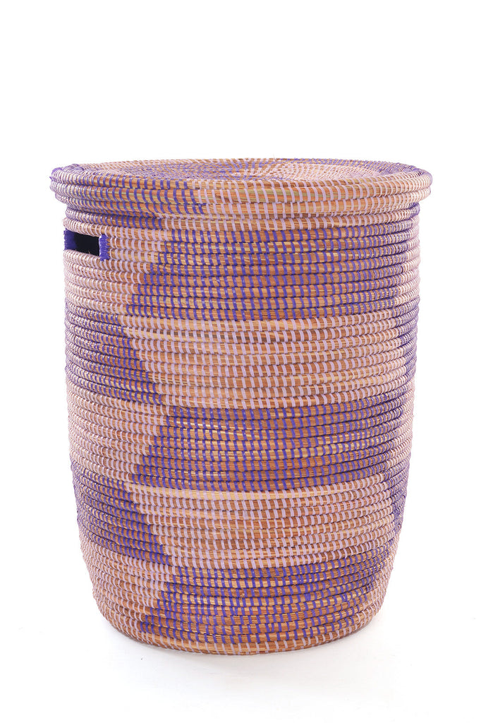 Set of 3 Hand Woven Lavender Mixed Storage Baskets, Fair Trade, Senegal