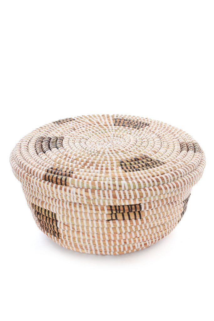 Set of 3 Large Handwoven Brown & White Mixed Storage Baskets, Fairtrade from Senegal