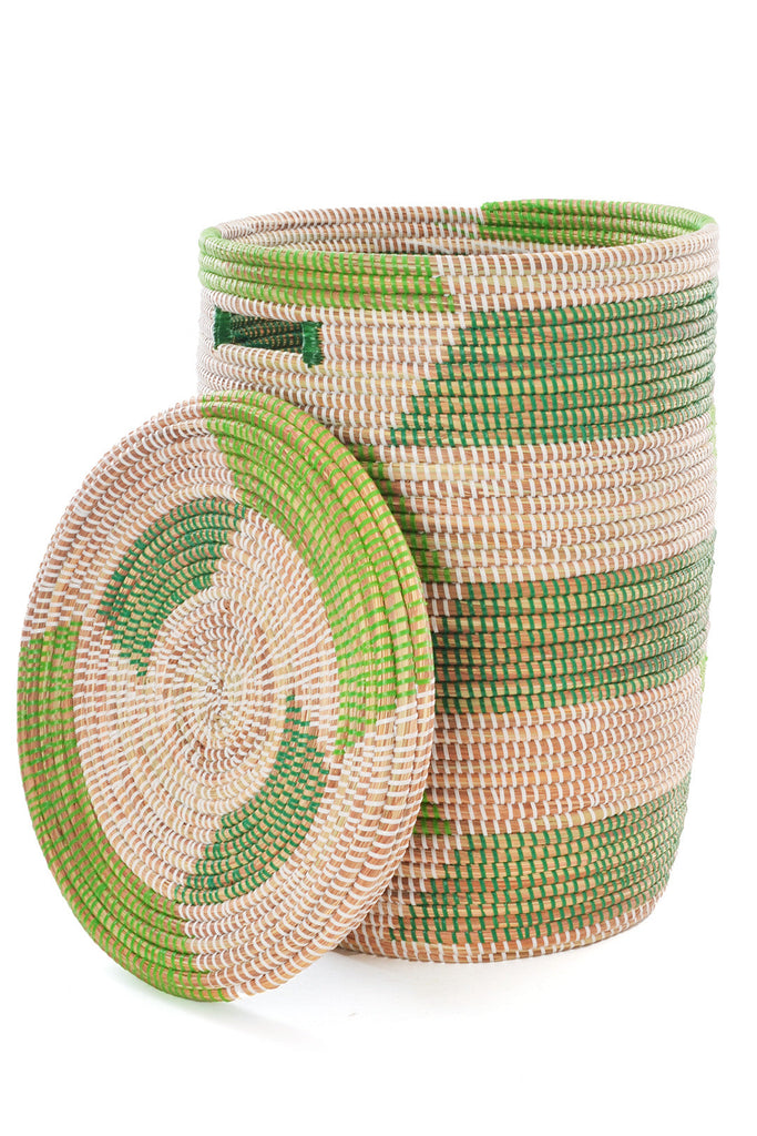 3 Handwoven, Large Mixed Green Storage Baskets, Fair Trade, Senegal