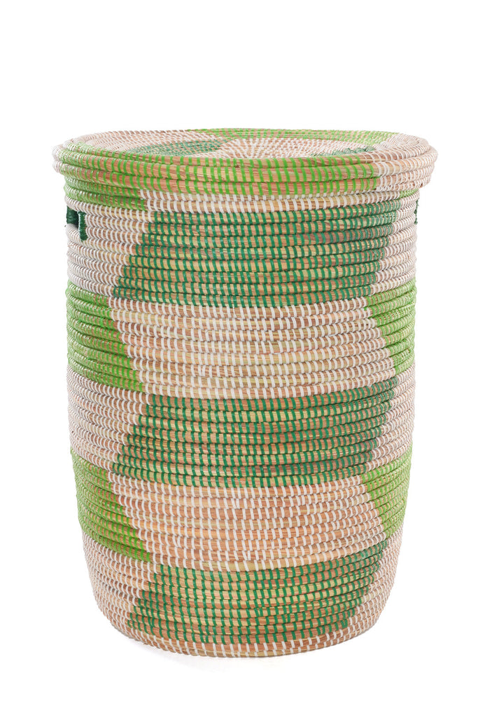 3 Handwoven, Large Mixed Green Storage Baskets, Fair Trade, Senegal