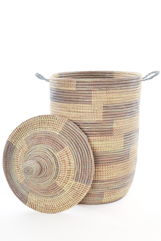 Three-Piece Hand Woven Silver & Cream Mixed Sized Basket Set, Fair Trade, Senegal