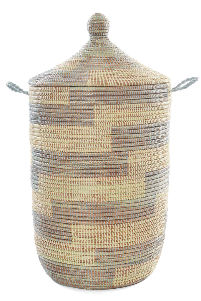 Three-Piece Hand Woven Silver & Cream Mixed Sized Basket Set, Fair Trade, Senegal