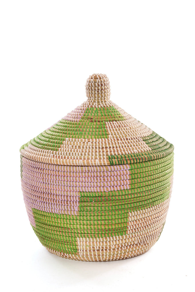 3 Handwoven, Mixed Sized Large Storage Baskets, Lavender & Green, Fair Trade, Senegal