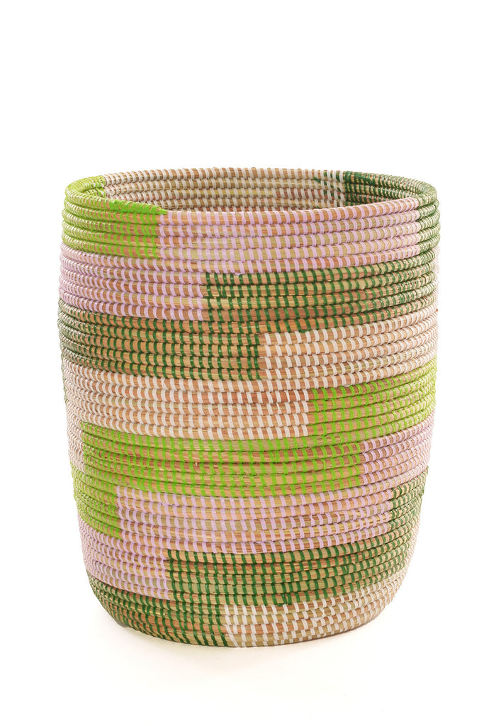 3 Handwoven, Mixed Sized Large Storage Baskets, Lavender & Green, Fair Trade, Senegal