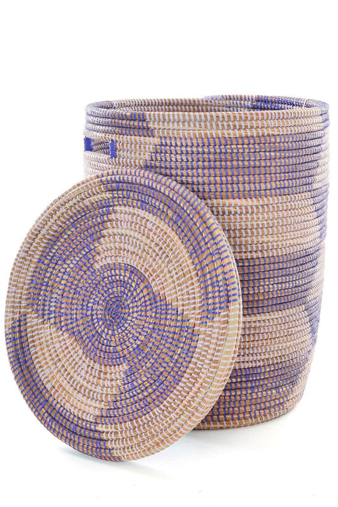 Lavender / Purple Herringbone Flat Lid Hamper Basket- Fair Trade from Senegal