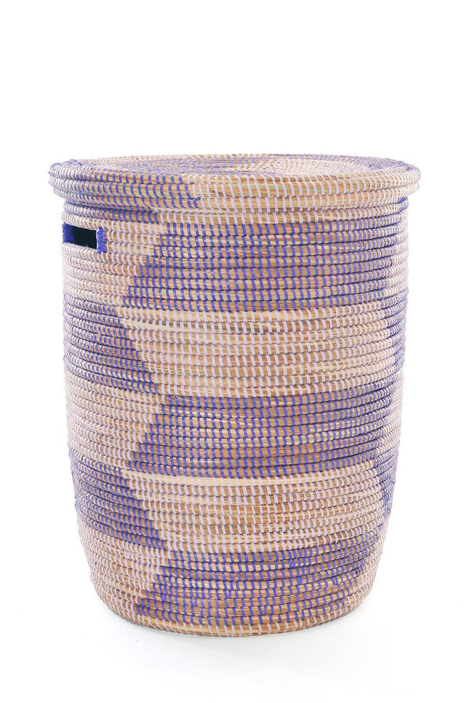 Lavender / Purple Herringbone Flat Lid Hamper Basket- Fair Trade from Senegal